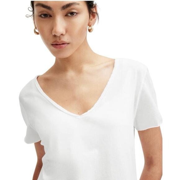 ALLSAINTS Women Large Emelyn V-Neck Tonic T-Shirt -‎ Chalk White Cotton Raw Hem - Picture 5 of 12